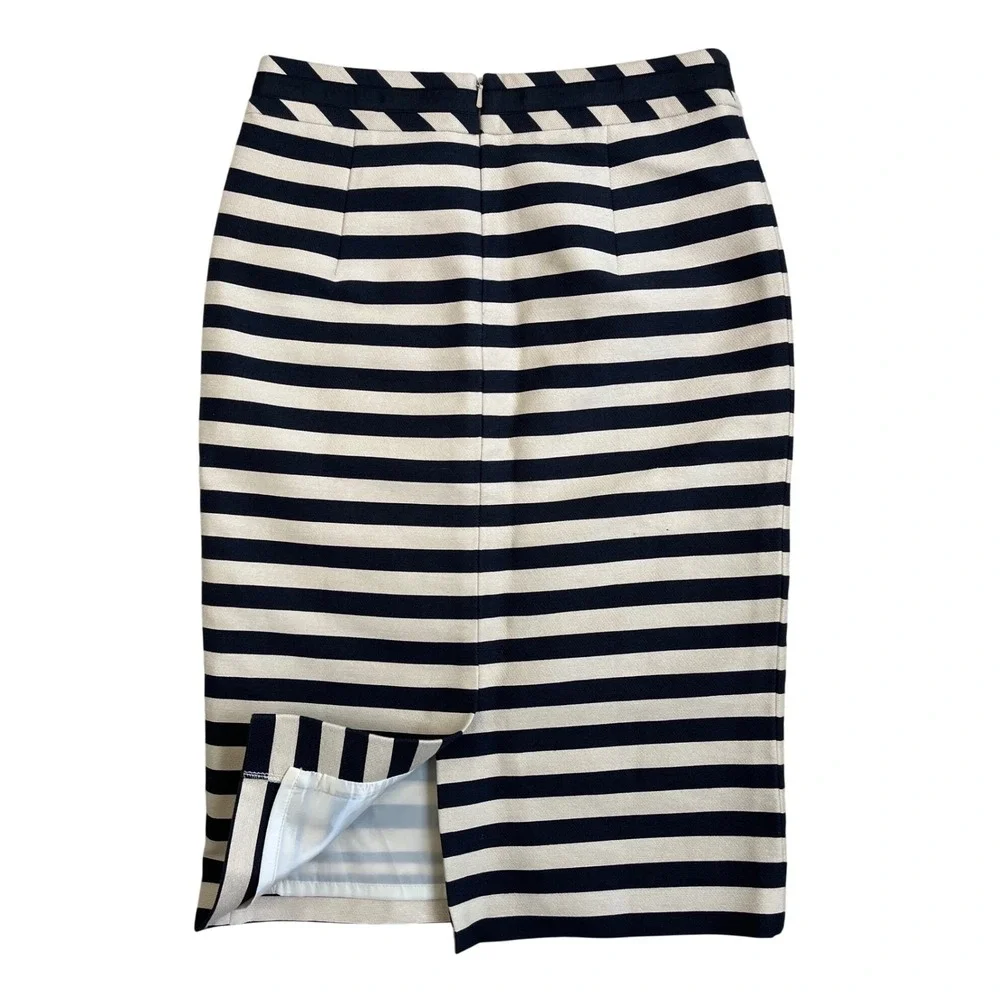 Boden Black Cream Horizontal Stripe‎ Pencil Skirt Womens US 2R Knee Length